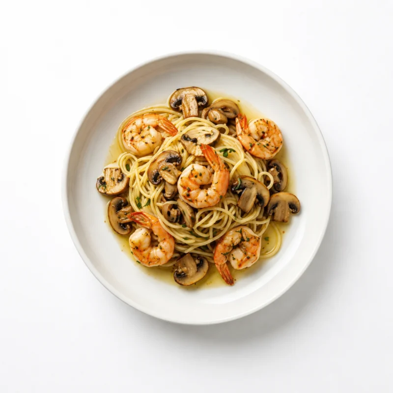 Spaghettis crevettes champignons
